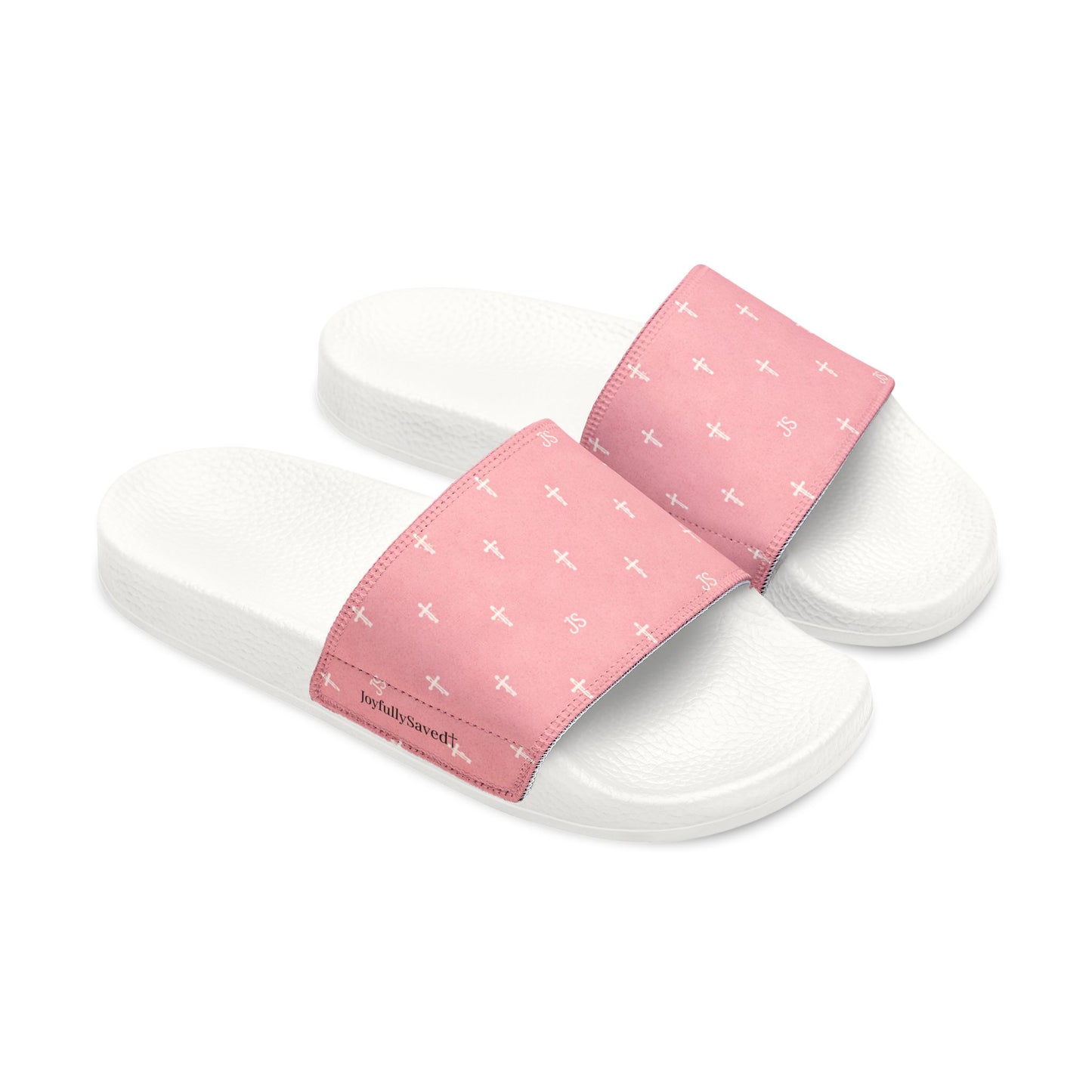 Christian Cross Slides — Youth Removable-Strap Sandals with Pink Cross Pattern