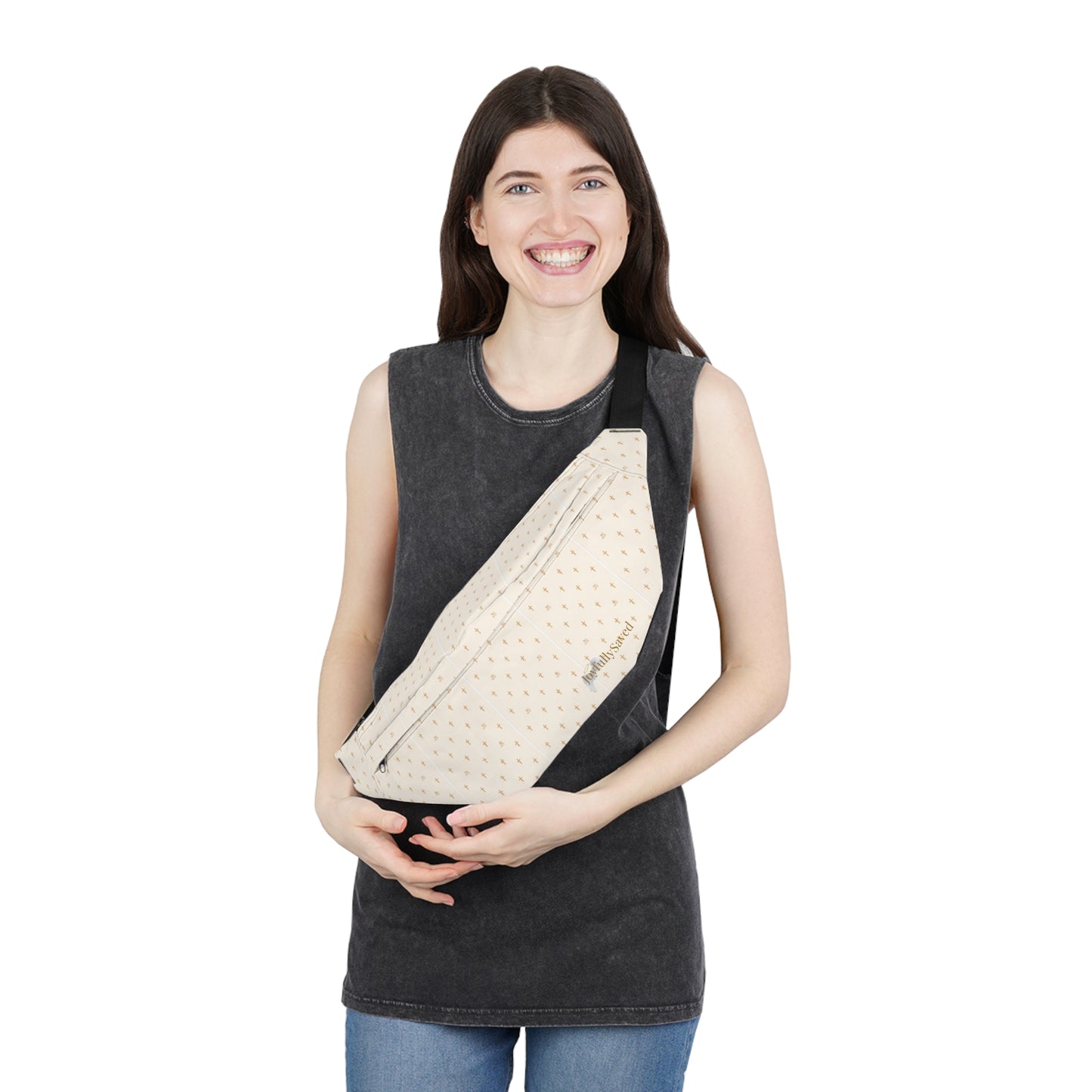 Cross Pattern Fanny Pack — Cream & Tan, Christian bag