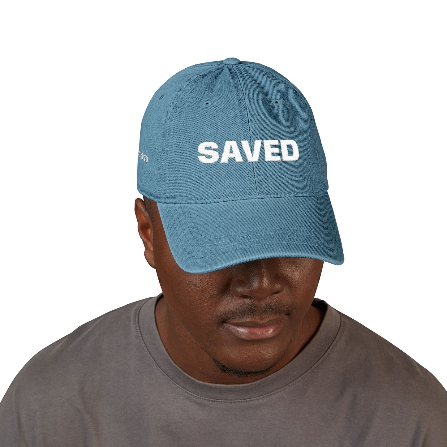 Saved Denim Hat — Embroidered John 3:16 Faith Cap