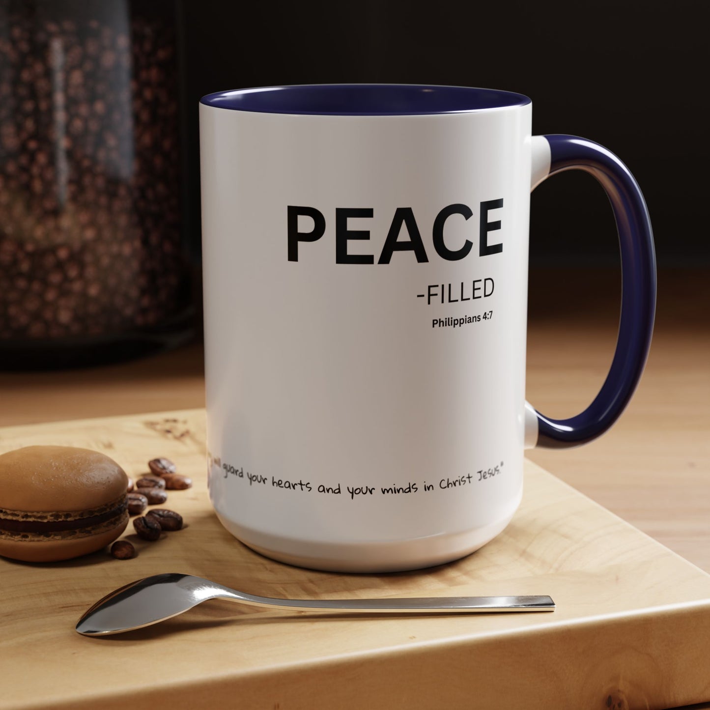 PEACE-filled Scripture Coffee Mug  Psalm 16: 11— 15 oz with Scripture Around Base (Accent, Colorful)