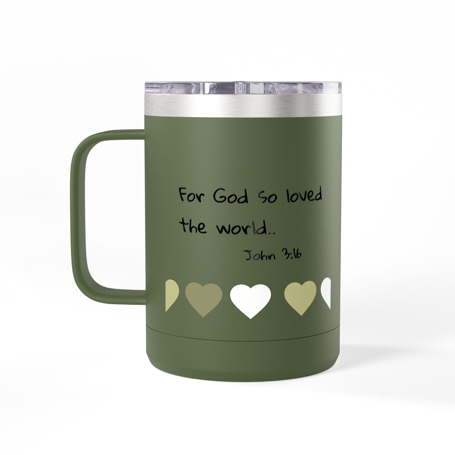 John 3:16 Heart Travel Mug — 15oz Christian Scripture Tumbler
