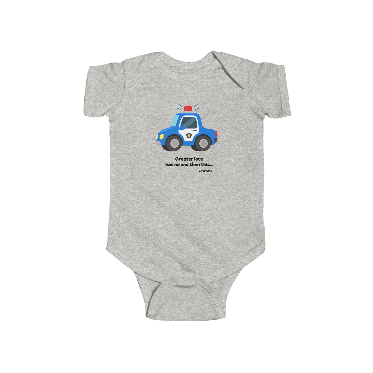 Christian Infant Bodysuit - Police Car Baby Onesie (John 15:13)