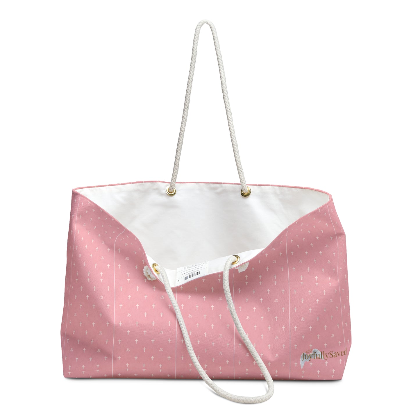 JOYFULLY SAVED Weekender Bag —Christian, Pink colored Travel Tote