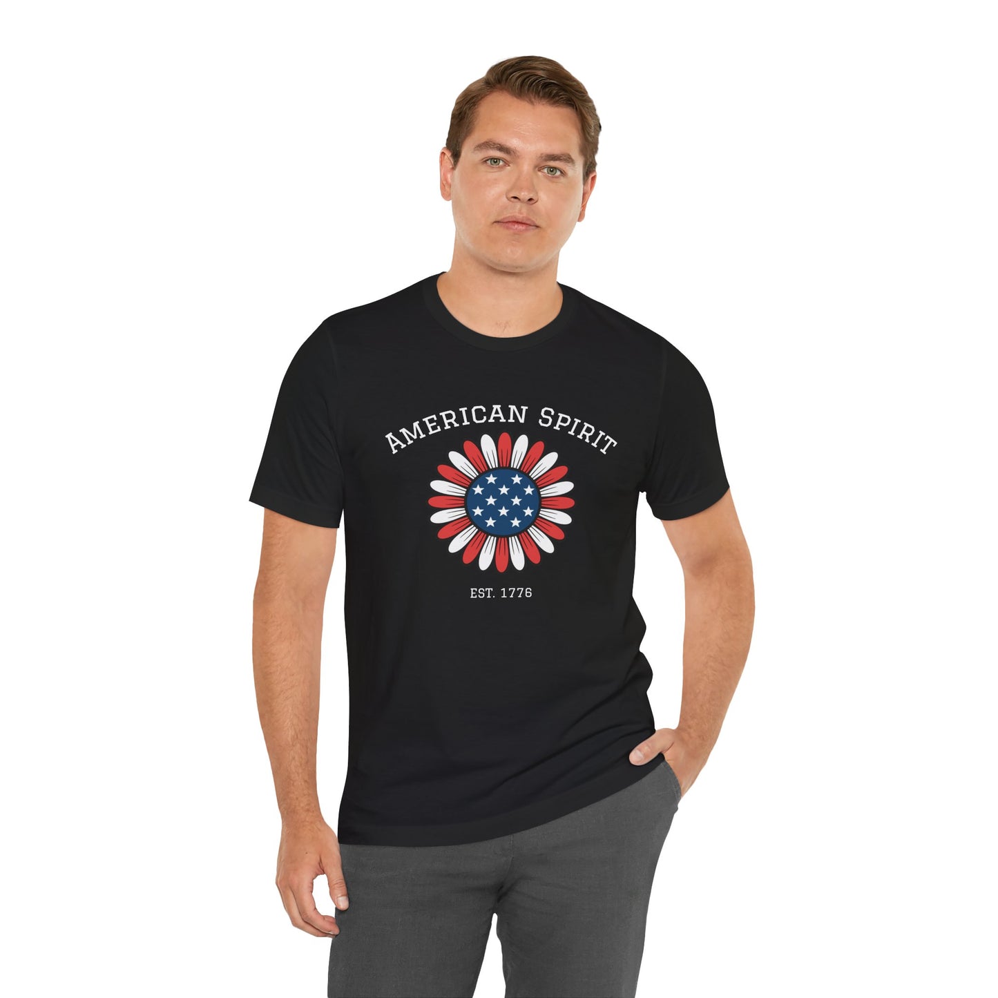 American Spirit T-Shirt — Patriotic Daisy Graphic Tee (Est. 1776)
