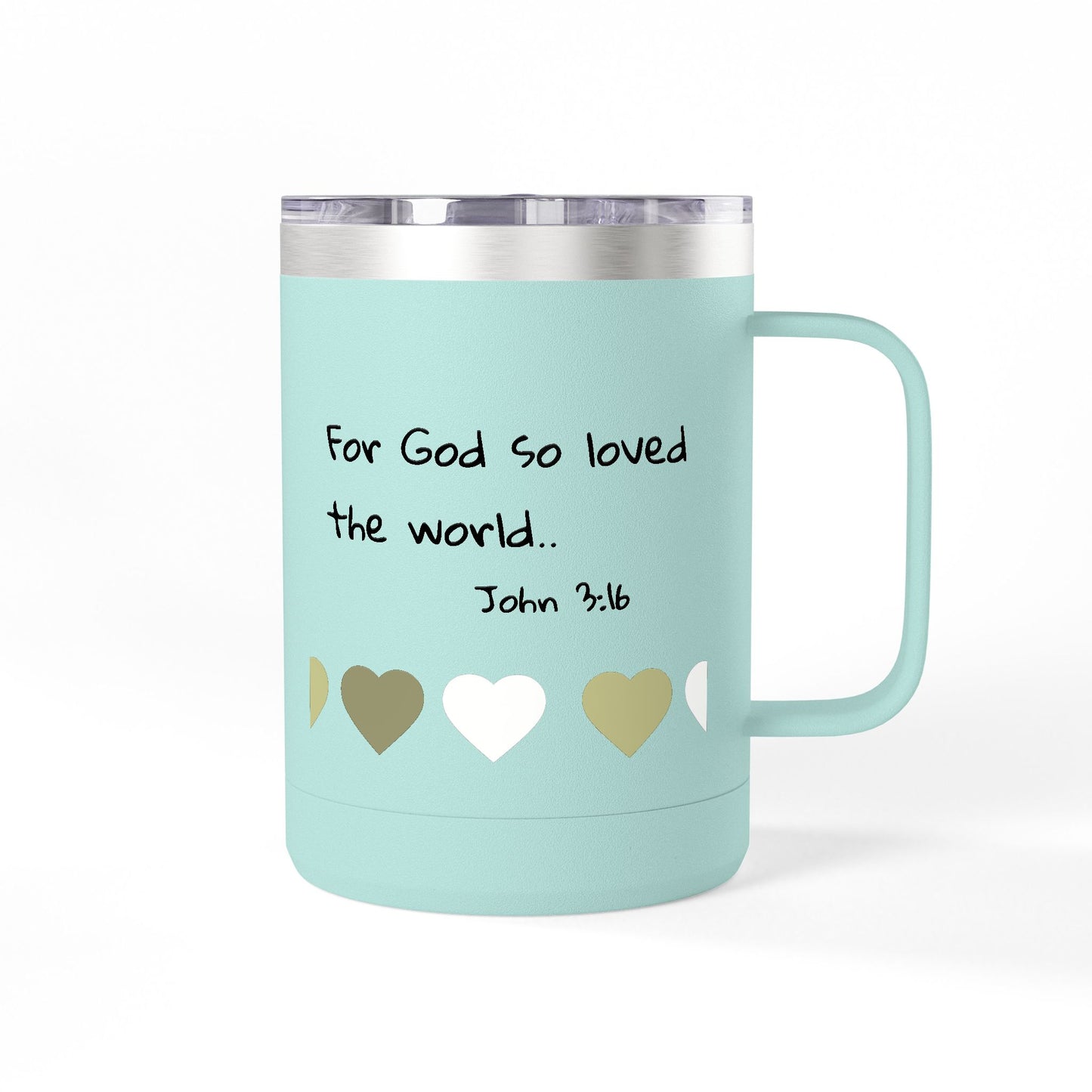 John 3:16 Heart Travel Mug — 15oz Christian Scripture Tumbler