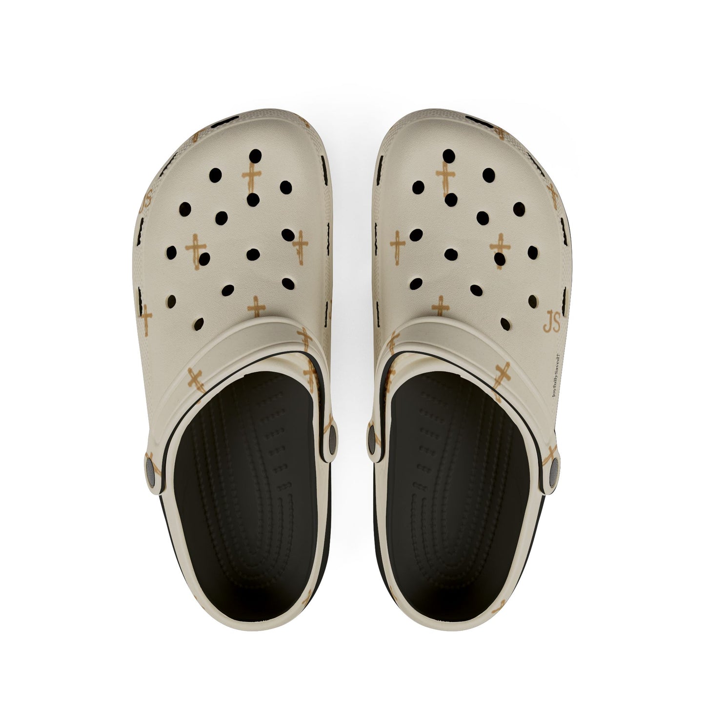 Adult EVA Foam Clogs with charms — Cream Cross Pattern Christian Slip-Ons