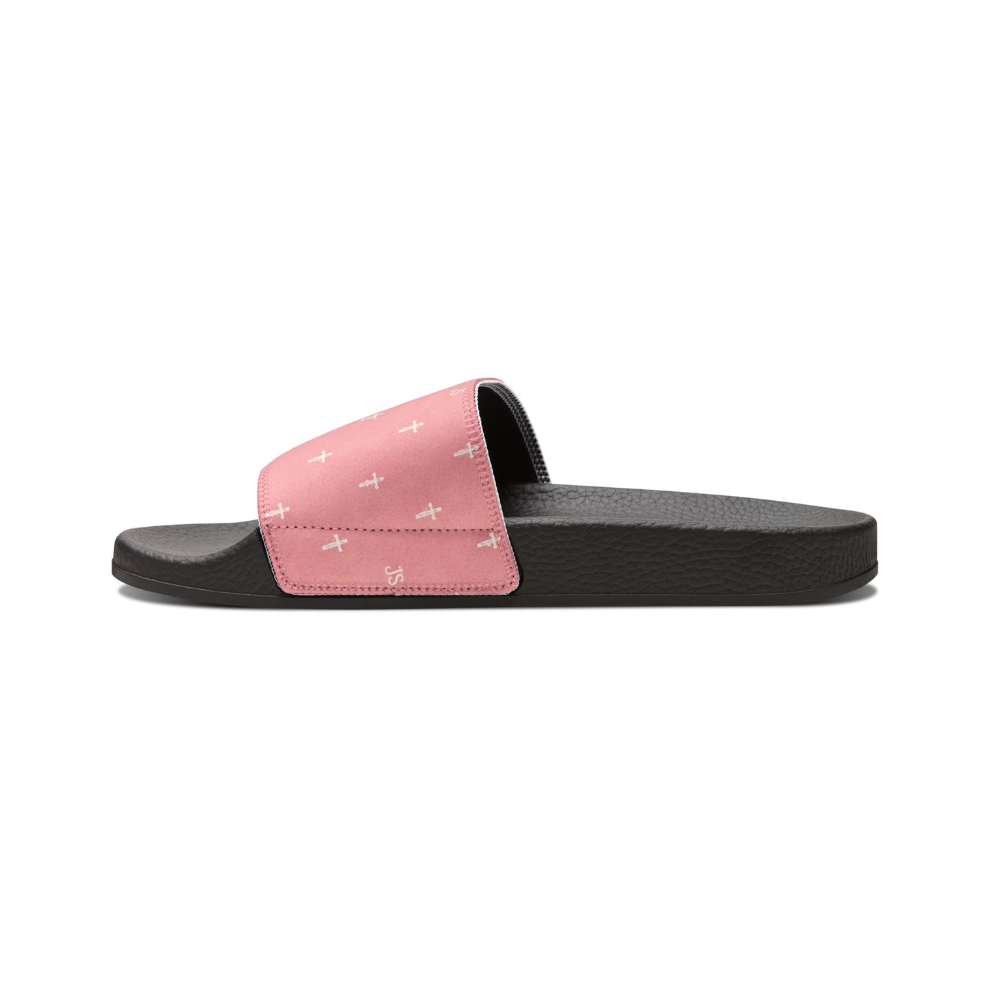 Christian Cross Slides — Youth Removable-Strap Sandals with Pink Cross Pattern