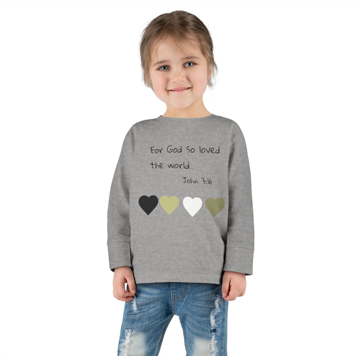 Toddler Long Sleeve Tee - "For God So Loved the World" Heart Bible Verse Shirt