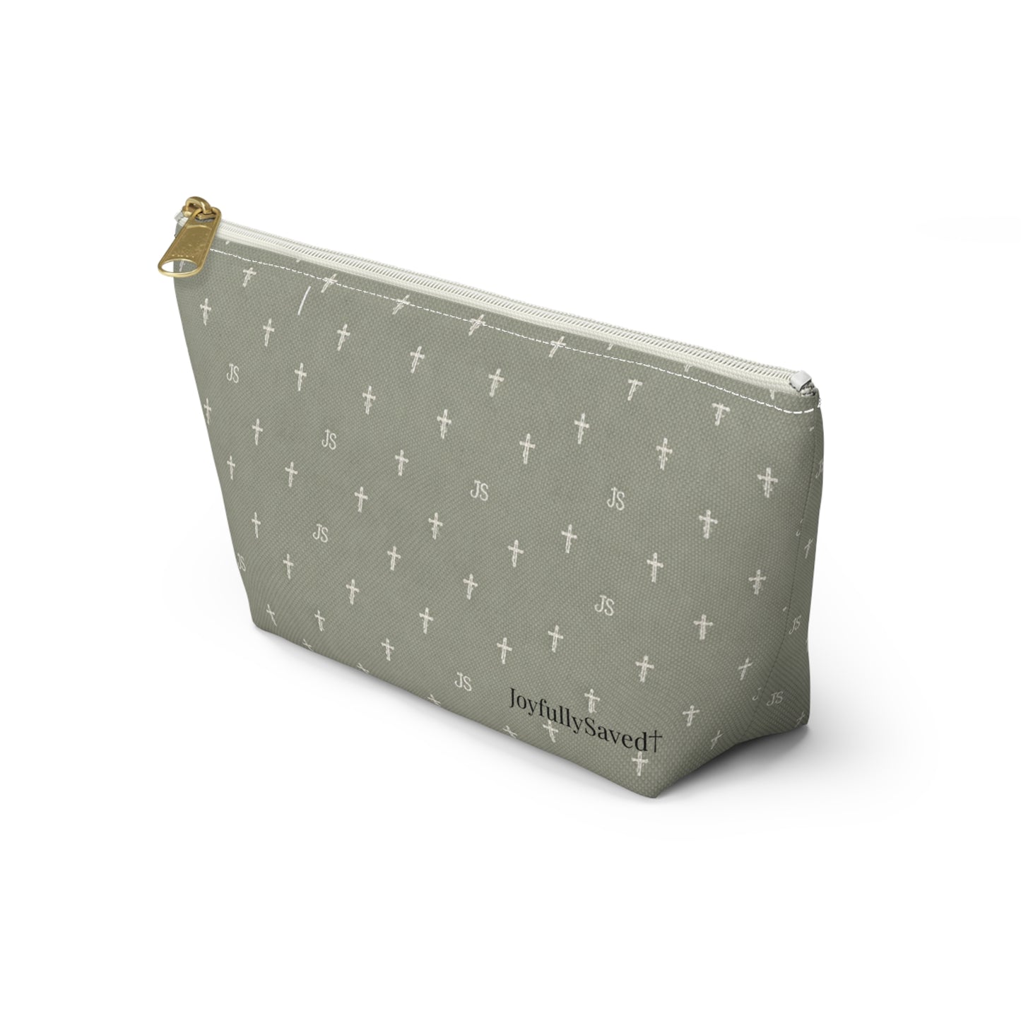 Joyfully Saved Cross Pattern Accessory Pouch — Christian Makeup & Travel T-Bottom Bag
