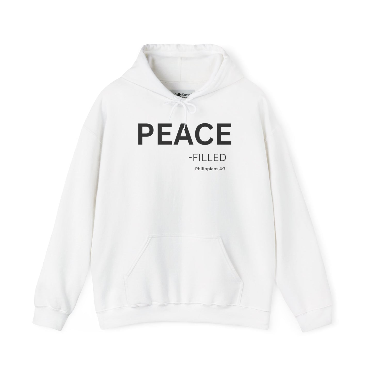 PEACE-filled Hoodie Black Text — Minimal Christian Faith Pullover, Philippians 4:7