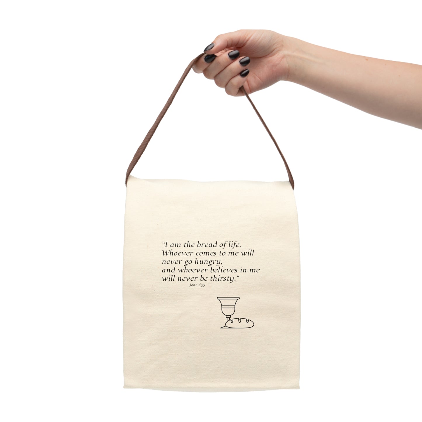 "Bread of life"  Lunch Bag with Strap — John 6:35 Reusable Insulated Lunch Tote