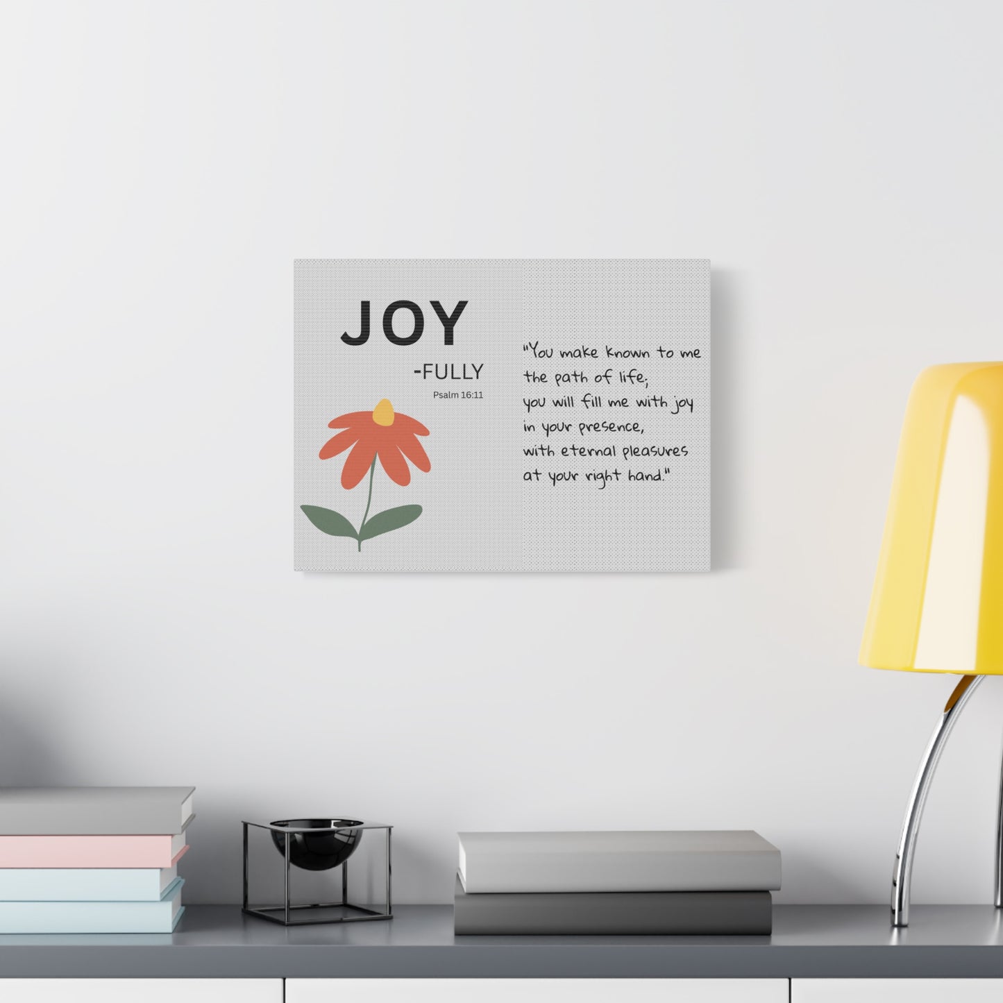 Joy-Fully Psalm 16:11 Canvas Wall Art — Floral Christian Scripture Print