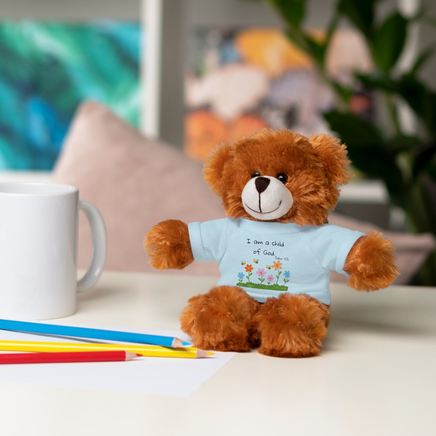 Christan Plush Toy, John 1:12  — Stuffed Animal with 'I Am a Child of God' T‑Shirt