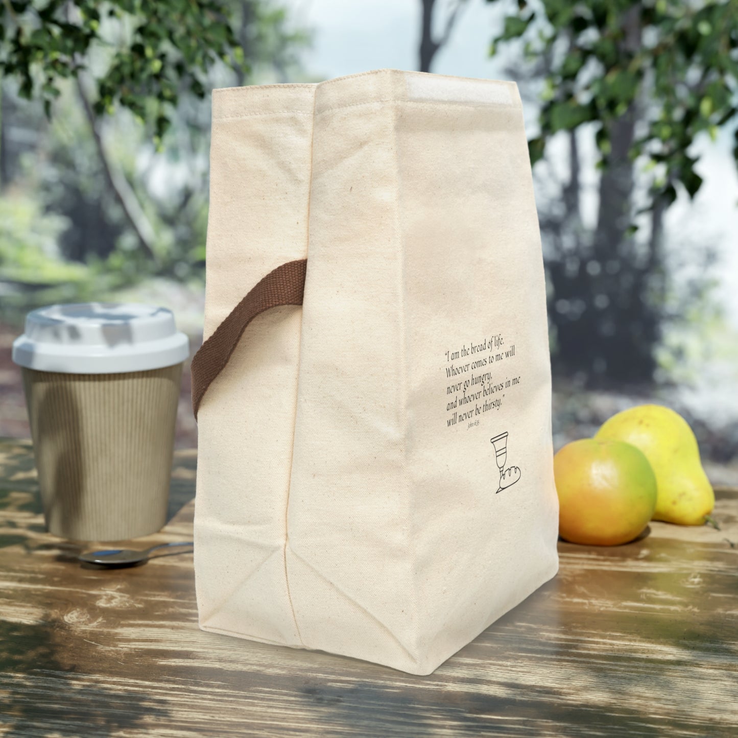"Bread of life"  Lunch Bag with Strap — John 6:35 Reusable Insulated Lunch Tote