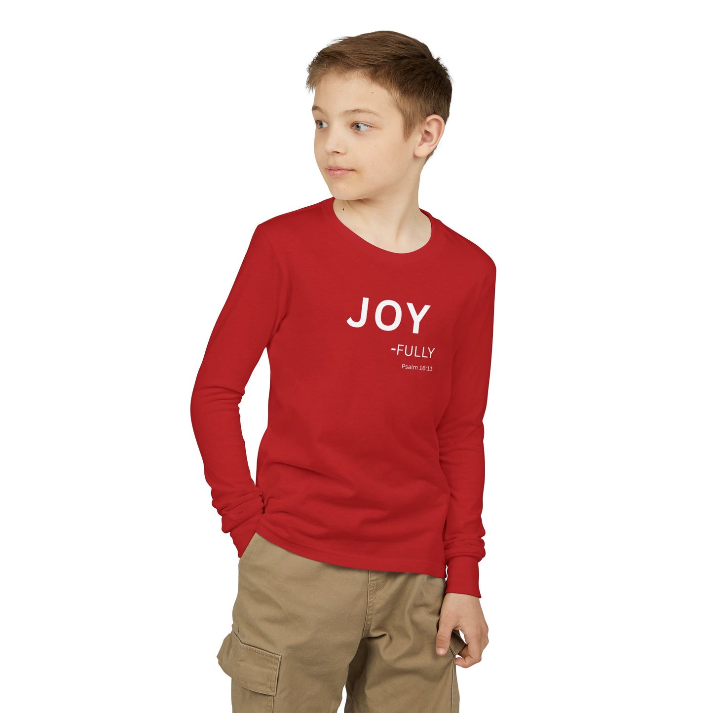 Joy-fully Psalm 16:11 Youth Jersey Long Sleeve Tee | Christian youth Shirt