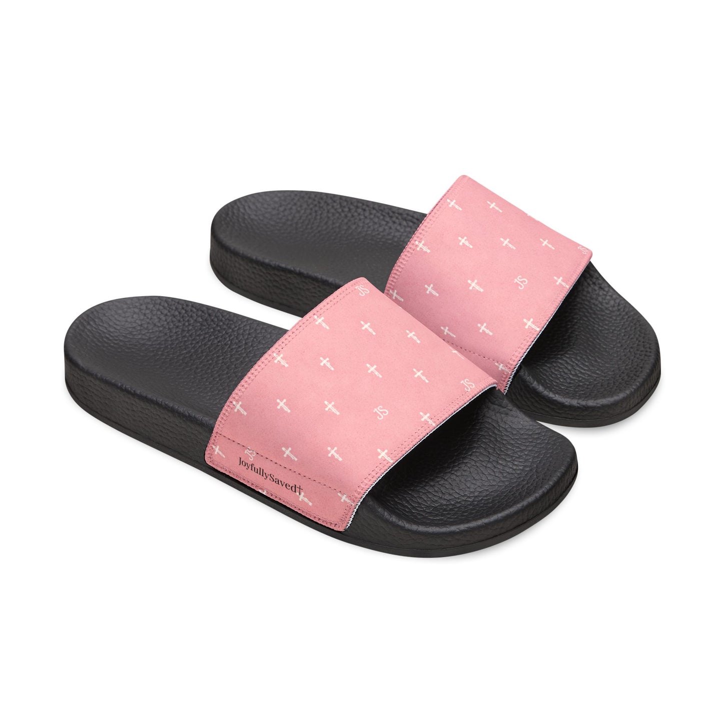 Christian Cross Slides — Youth Removable-Strap Sandals with Pink Cross Pattern