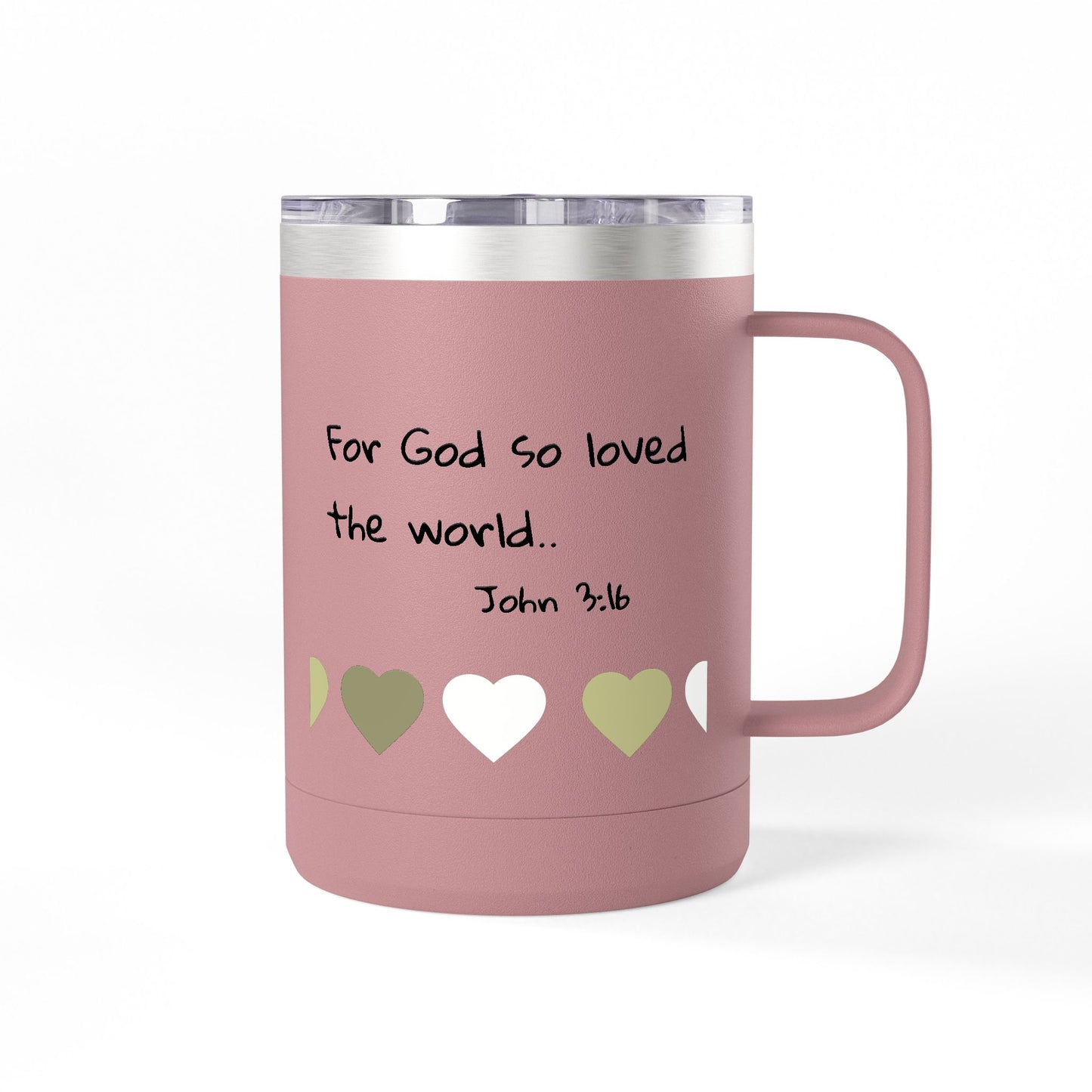 John 3:16 Heart Travel Mug — 15oz Christian Scripture Tumbler