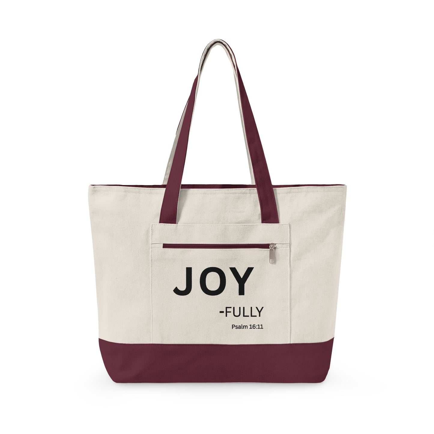Joy-Fully Canvas Tote Bag — Inspirational Psalm 16:11 Zippered Shopper