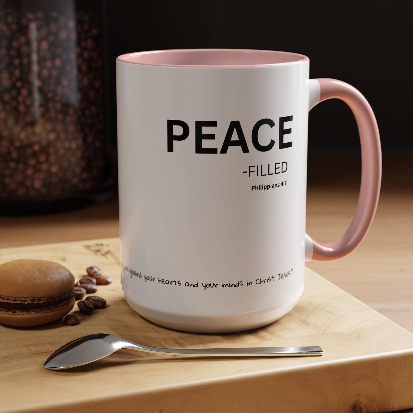 PEACE-filled Scripture Coffee Mug  Psalm 16: 11— 15 oz with Scripture Around Base (Accent, Colorful)