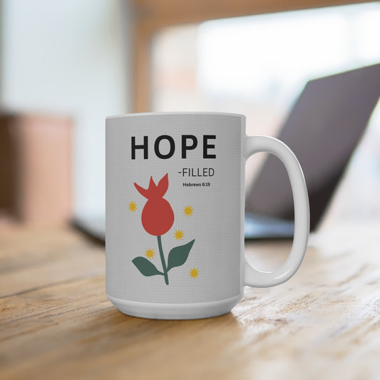 HOPE-filled 15oz Christian Mug —  Floral Design, Hebrews 6:19
