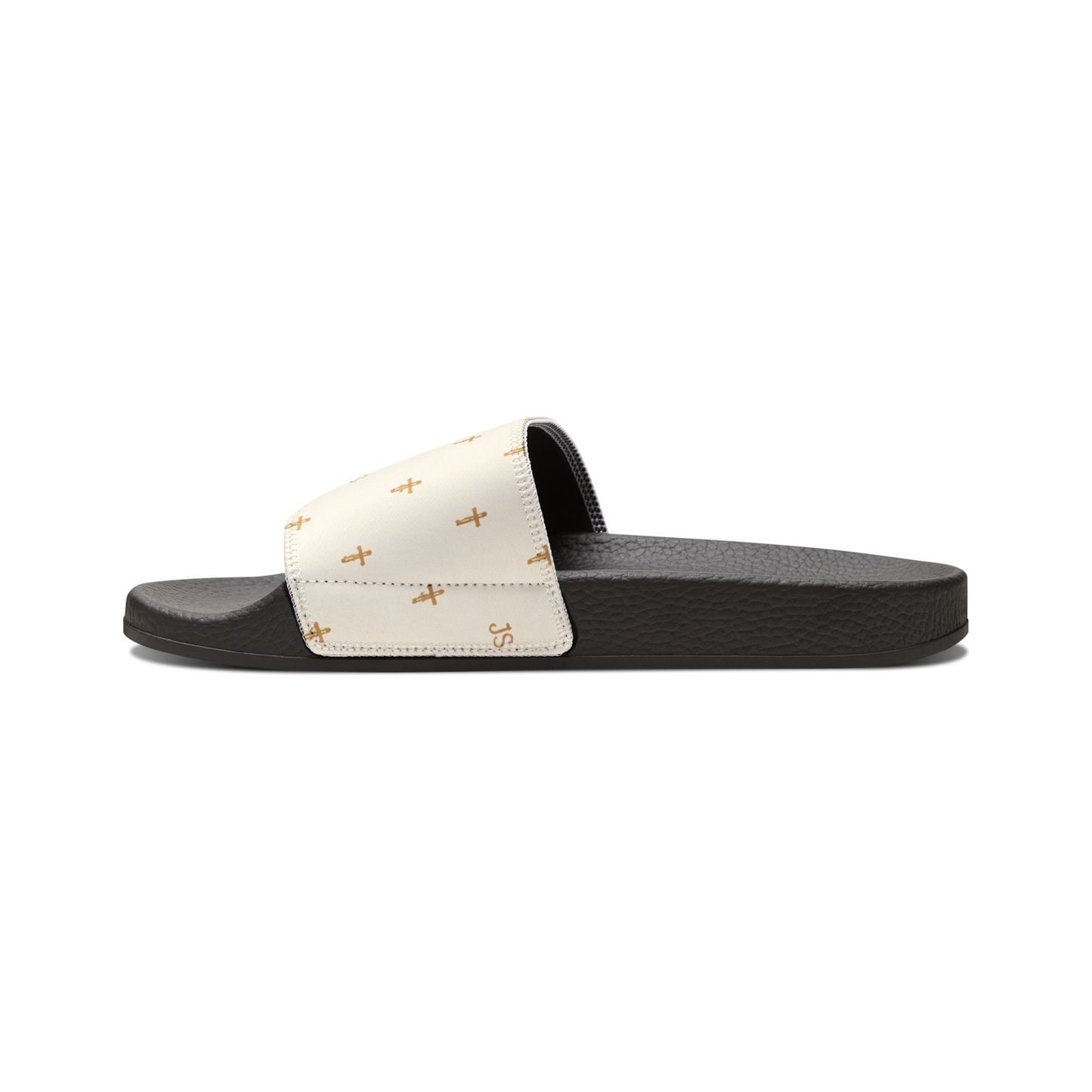 Christian Cross Slides — Youth Removable-Strap Sandals with Cream Cross Pattern