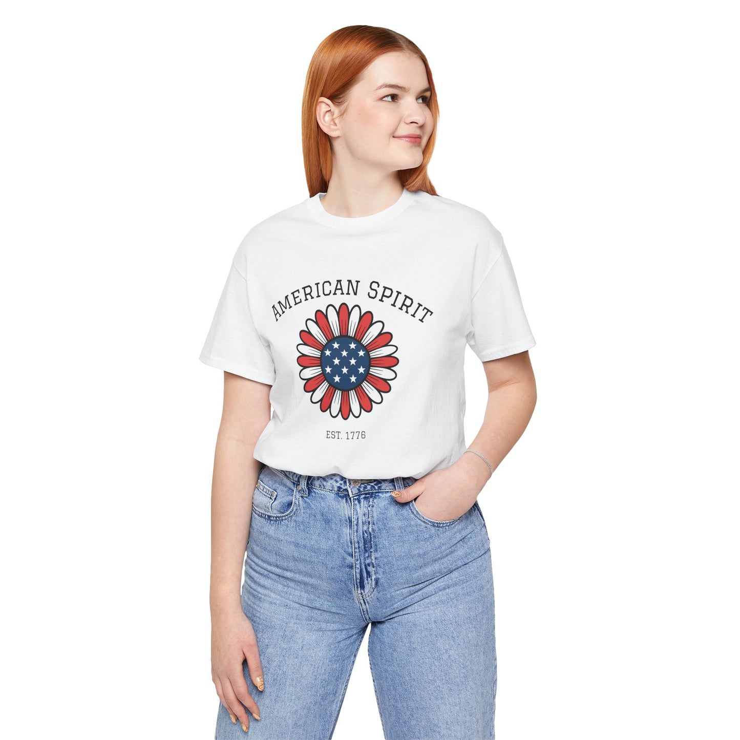 American Spirit T-Shirt — Patriotic Daisy Graphic Tee (Est. 1776)