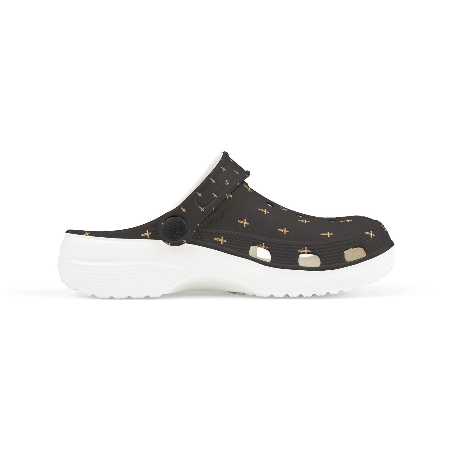 Kids EVA Foam Clogs  with Charms— Black Cross Pattern Christian Slip-Ons