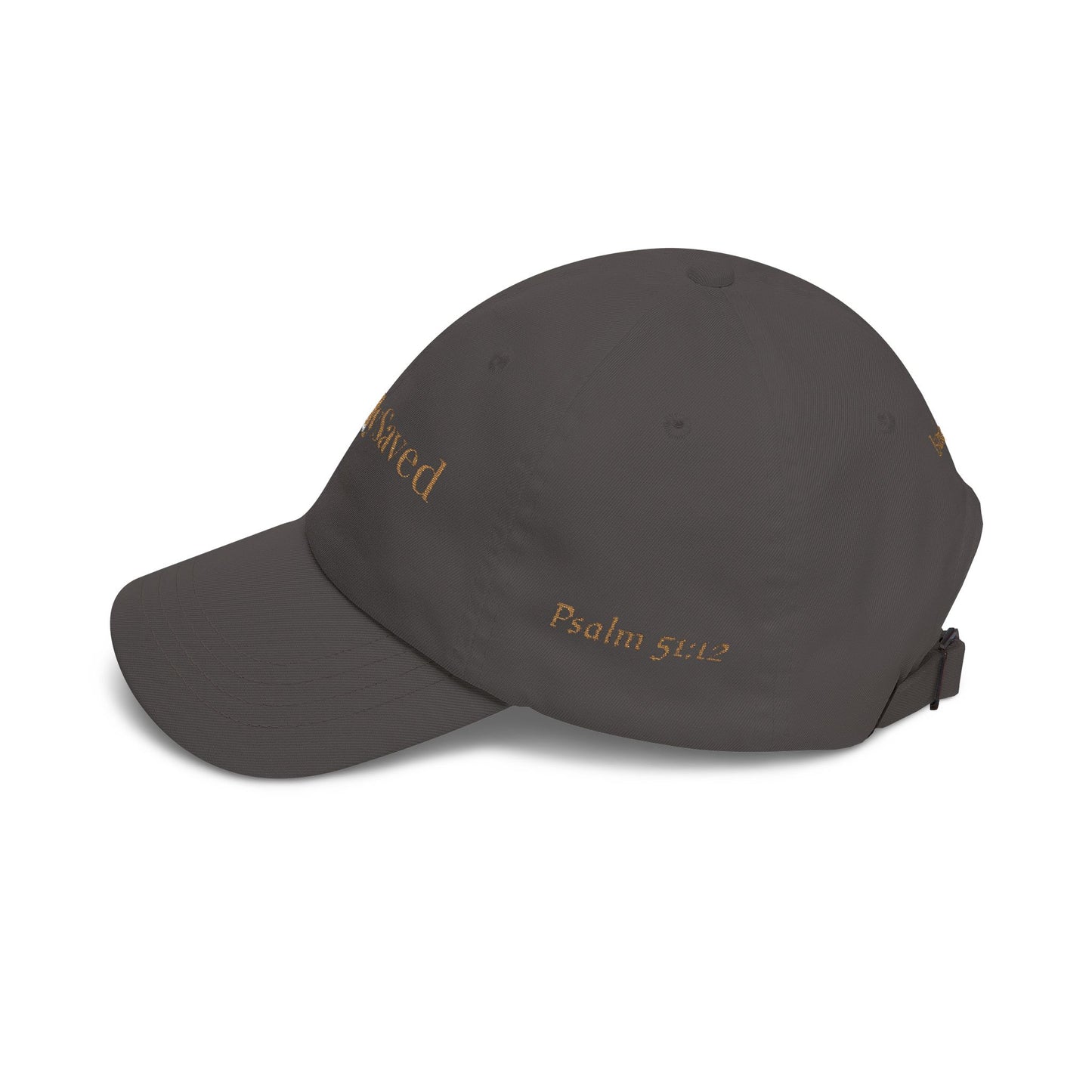 Joyfully Saved "dad" Cap, Logo with verses — Embroidered Hat, Gold text