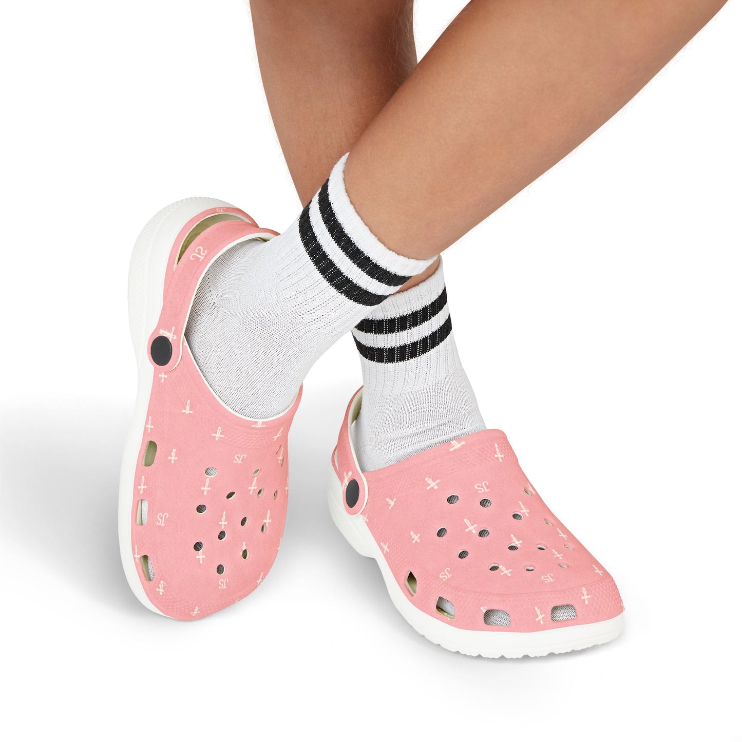 Kids EVA Foam Clogs  with Charms— Pink Cross Pattern Christian Slip-Ons