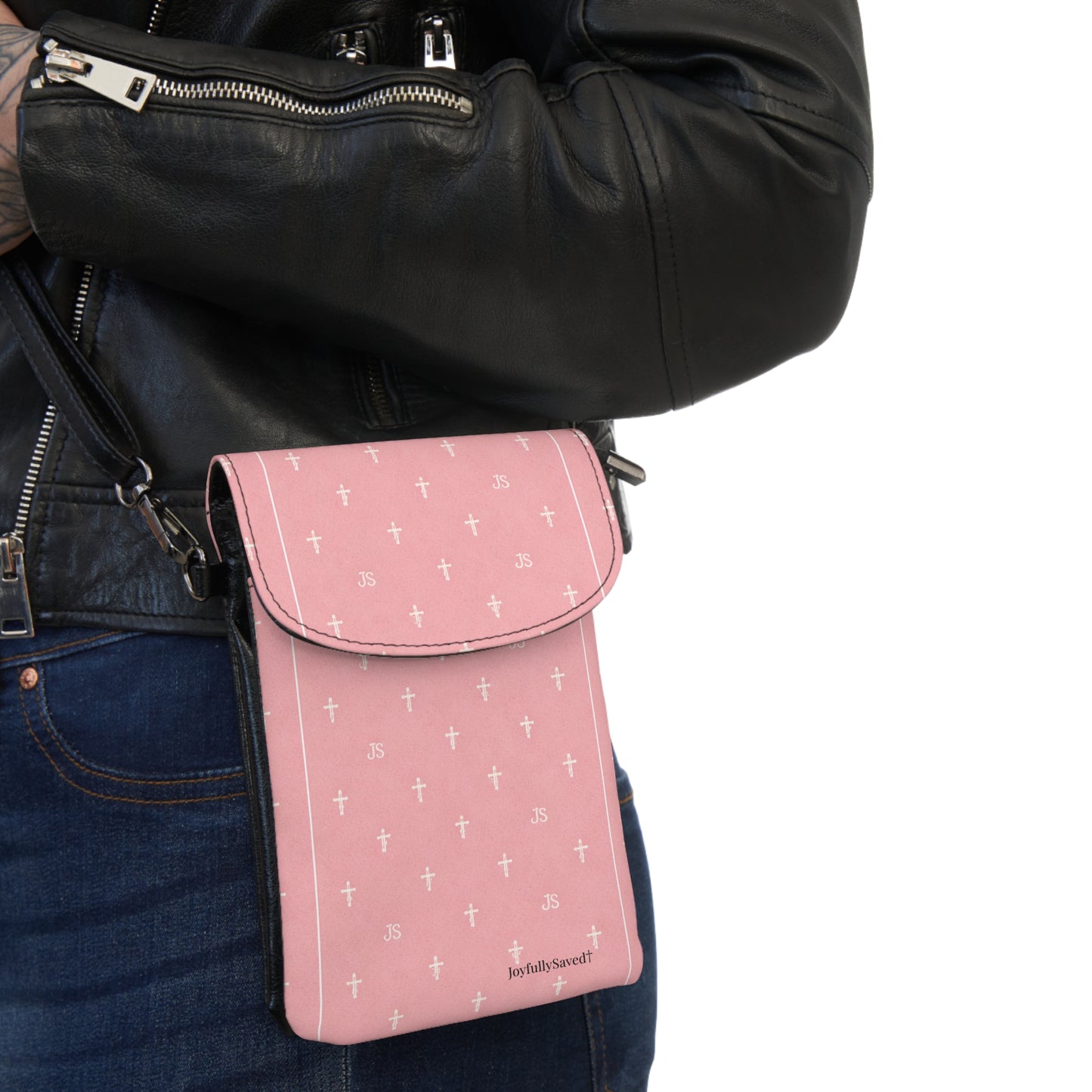 Pink Crossphone Small Cell Phone Wallet — Christian, Crossbody Phone Pouch with Card Slot
