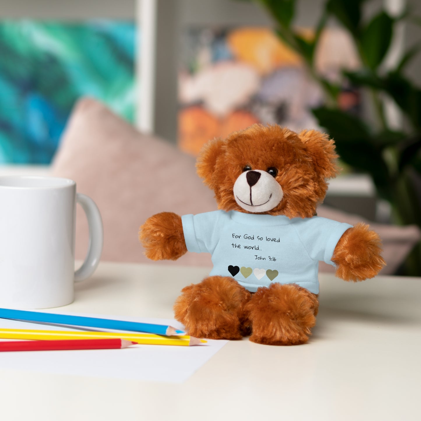 Christan Plush Toy, John 3:16  — Stuffed Animal with 'I Am a Child of God' T‑Shirt