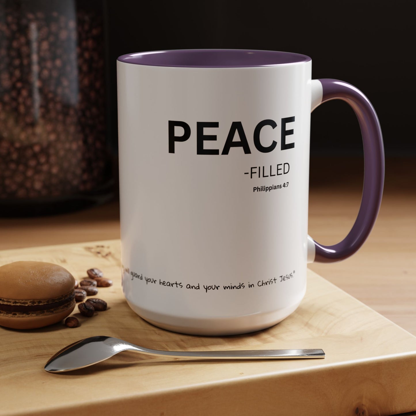PEACE-filled Scripture Coffee Mug  Psalm 16: 11— 15 oz with Scripture Around Base (Accent, Colorful)
