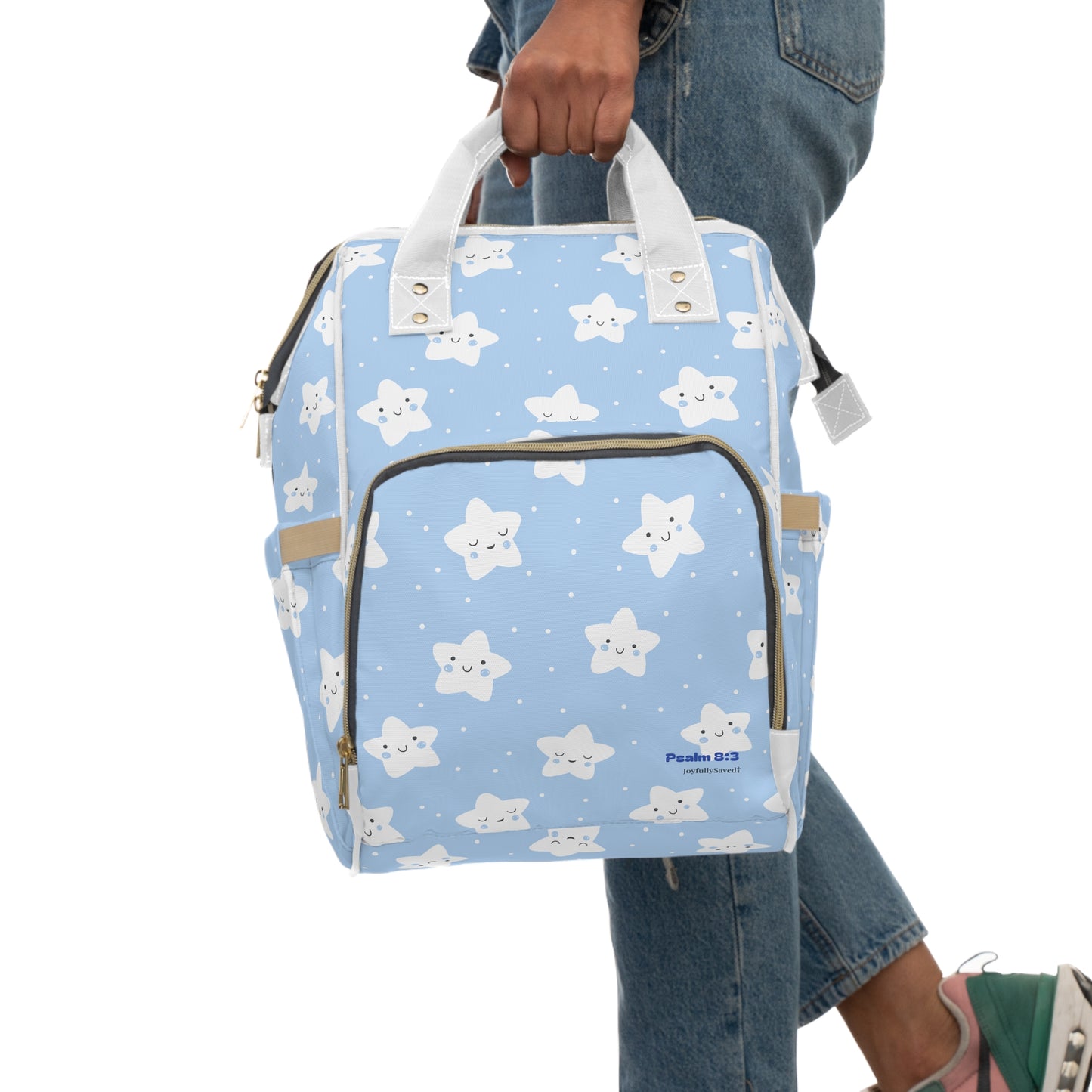 Cute Starry Baby Diaper Backpack – Light Blue Multifunctional Nappy Bag