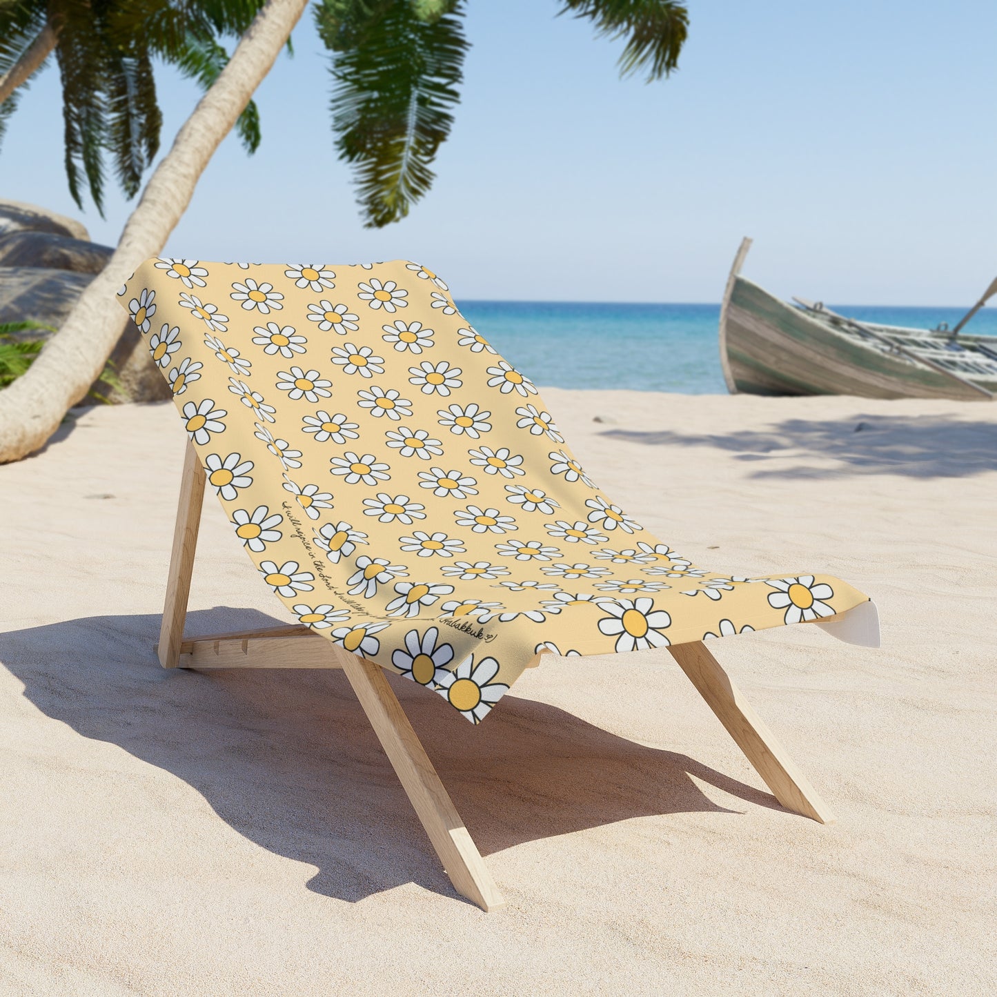 Daisy Pattern Beach Towel — Yellow Floral Summer Towel with scripture ( Habakkuk 3:18)
