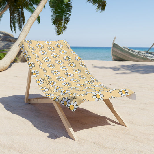 Daisy Pattern Beach Towel — Yellow Floral Summer Towel with scripture ( Habakkuk 3:18)
