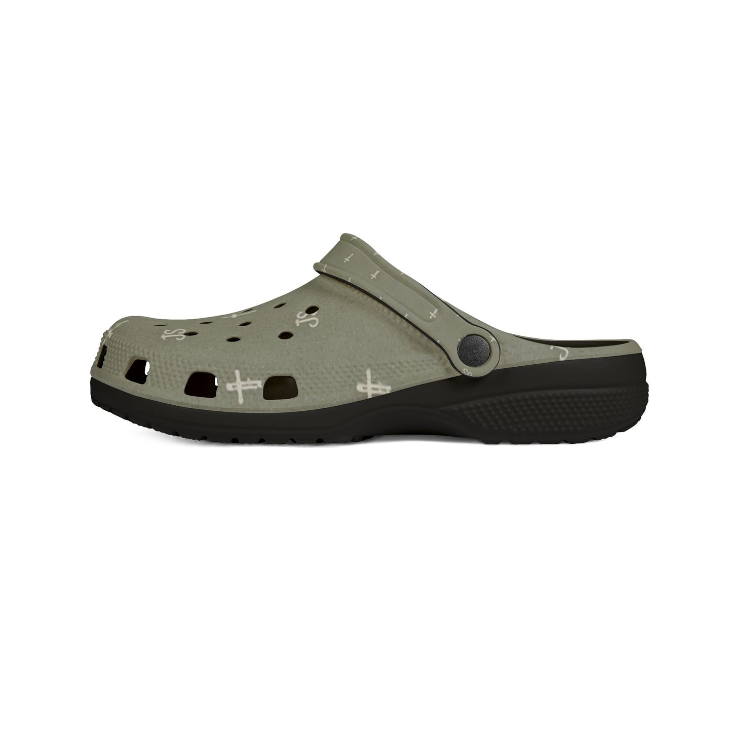 Adult EVA Foam Clogs with charms — Sage Cross Pattern Christian Slip-Ons