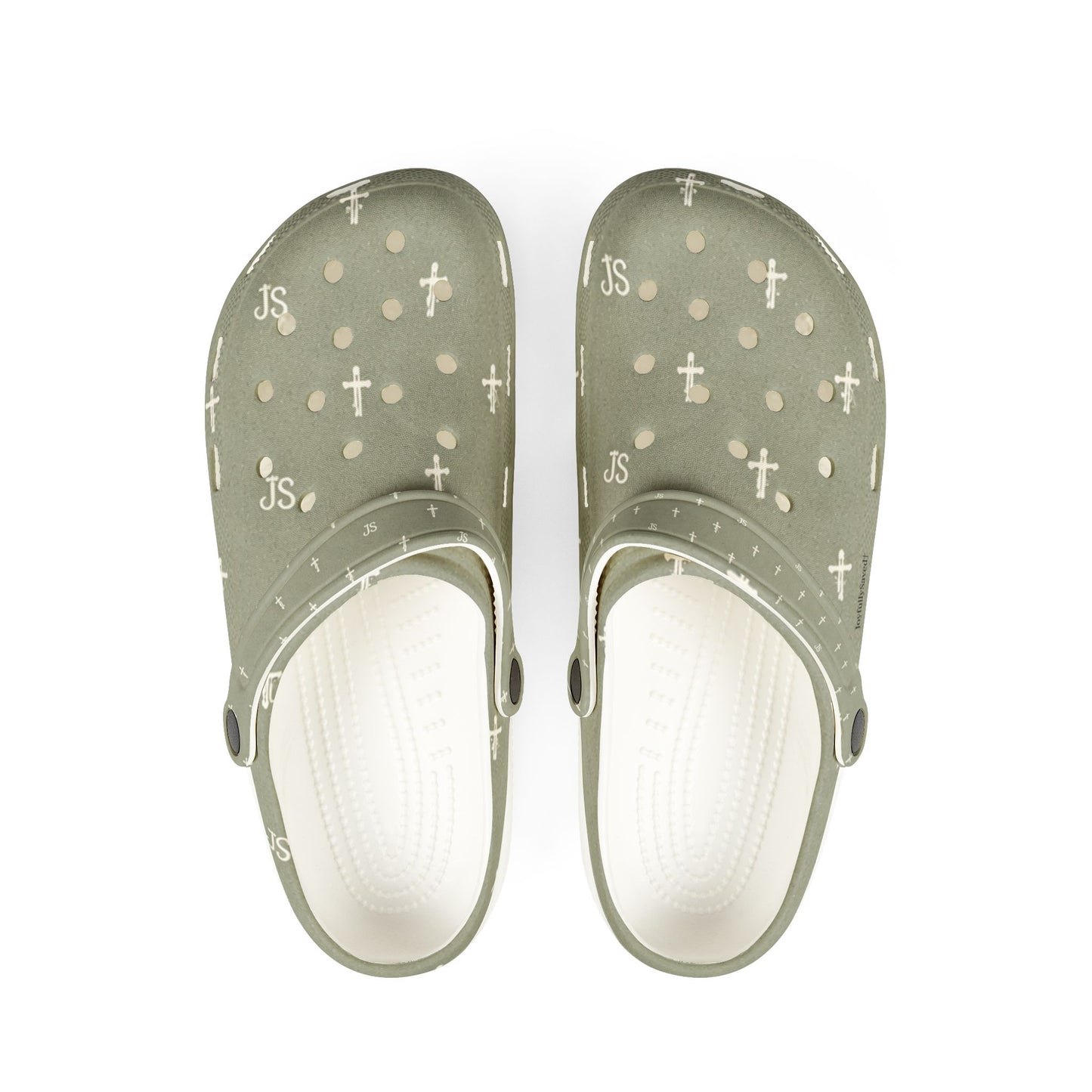 Adult EVA Foam Clogs with charms — Sage Cross Pattern Christian Slip-Ons
