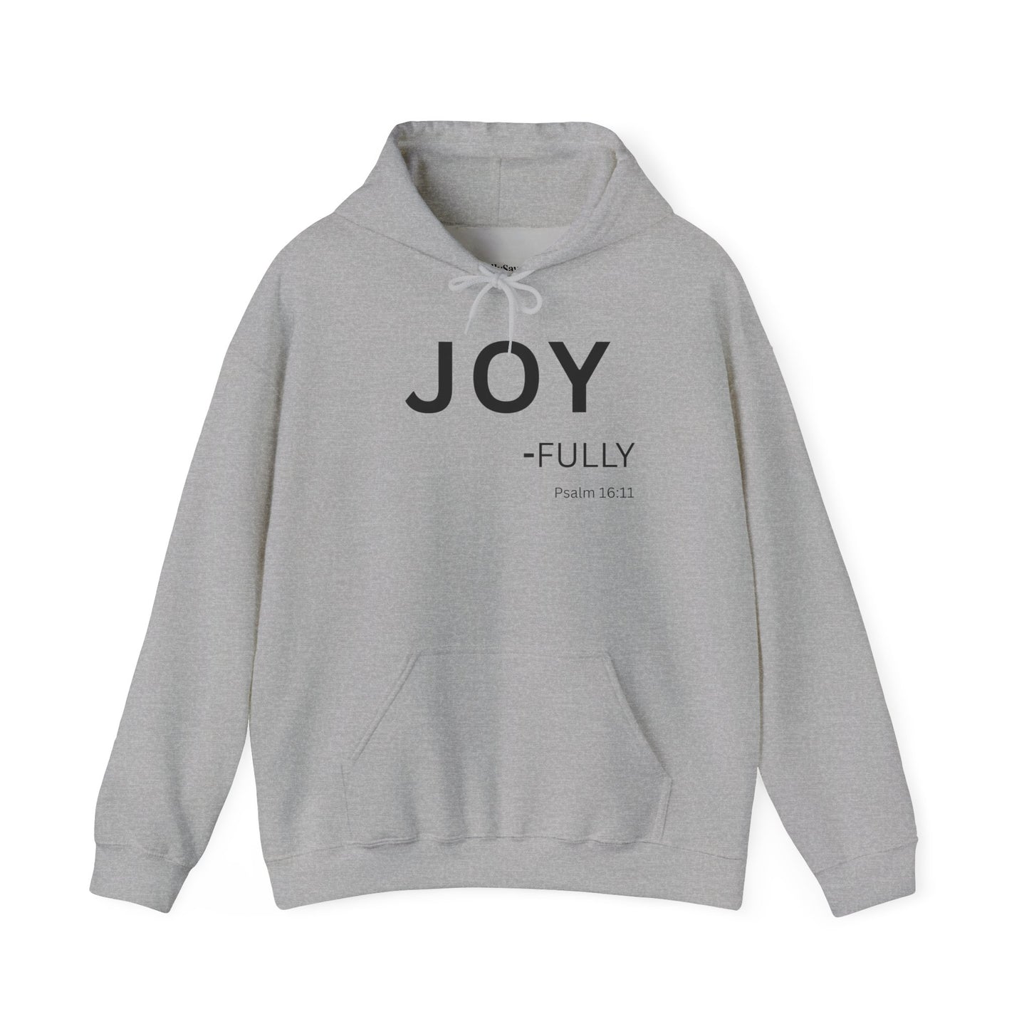 Joy-Fully Hoodie Black Text — Minimal Christian Faith Pullover (Psalm 16:11)