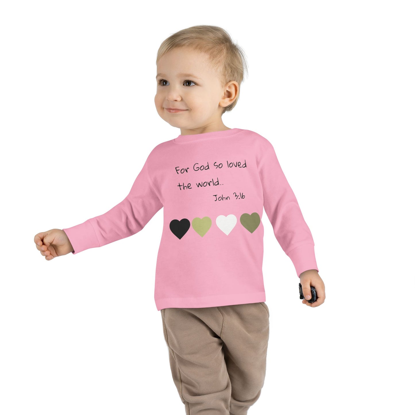 Toddler Long Sleeve Tee - "For God So Loved the World" Heart Bible Verse Shirt