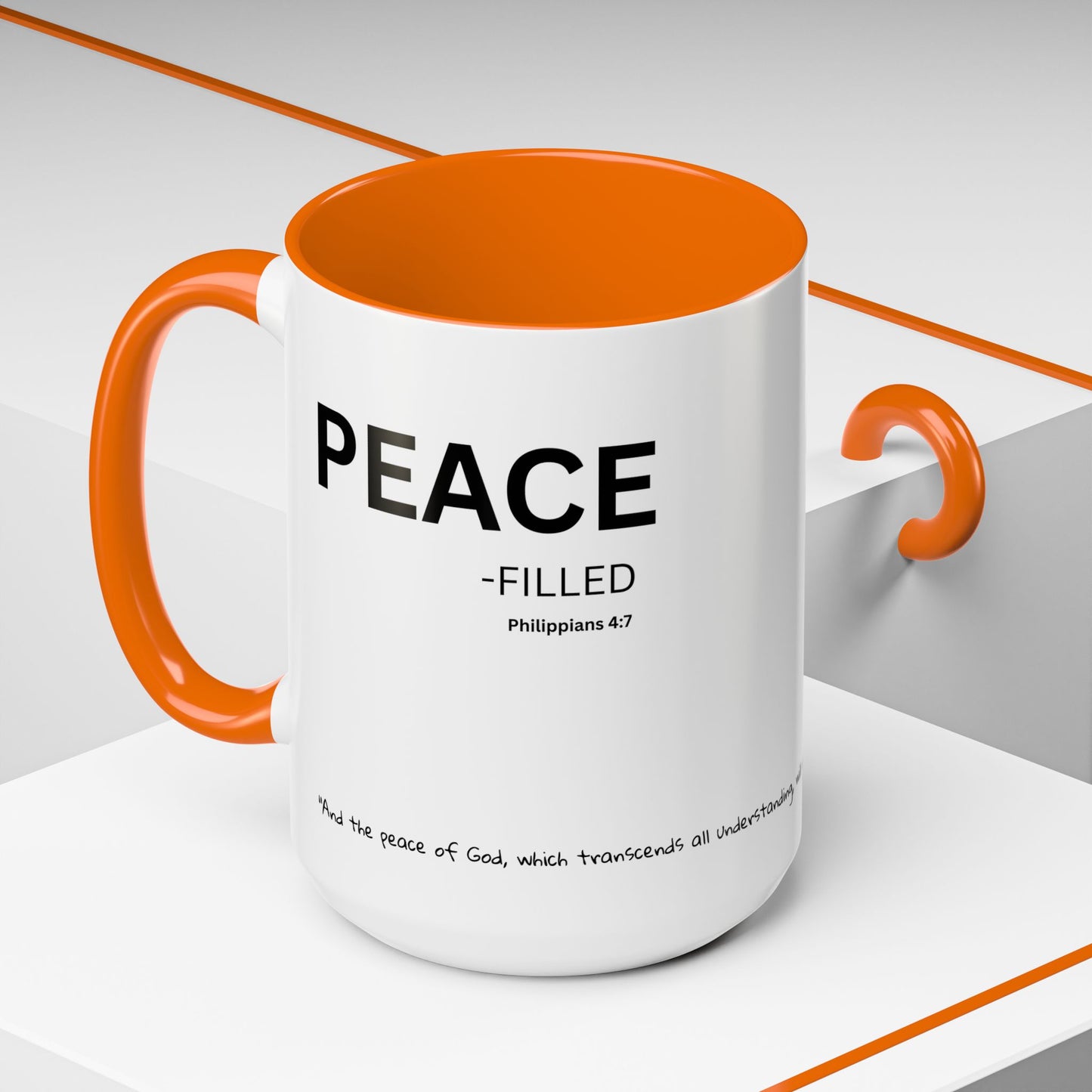 PEACE-filled Scripture Coffee Mug  Psalm 16: 11— 15 oz with Scripture Around Base (Accent, Colorful)