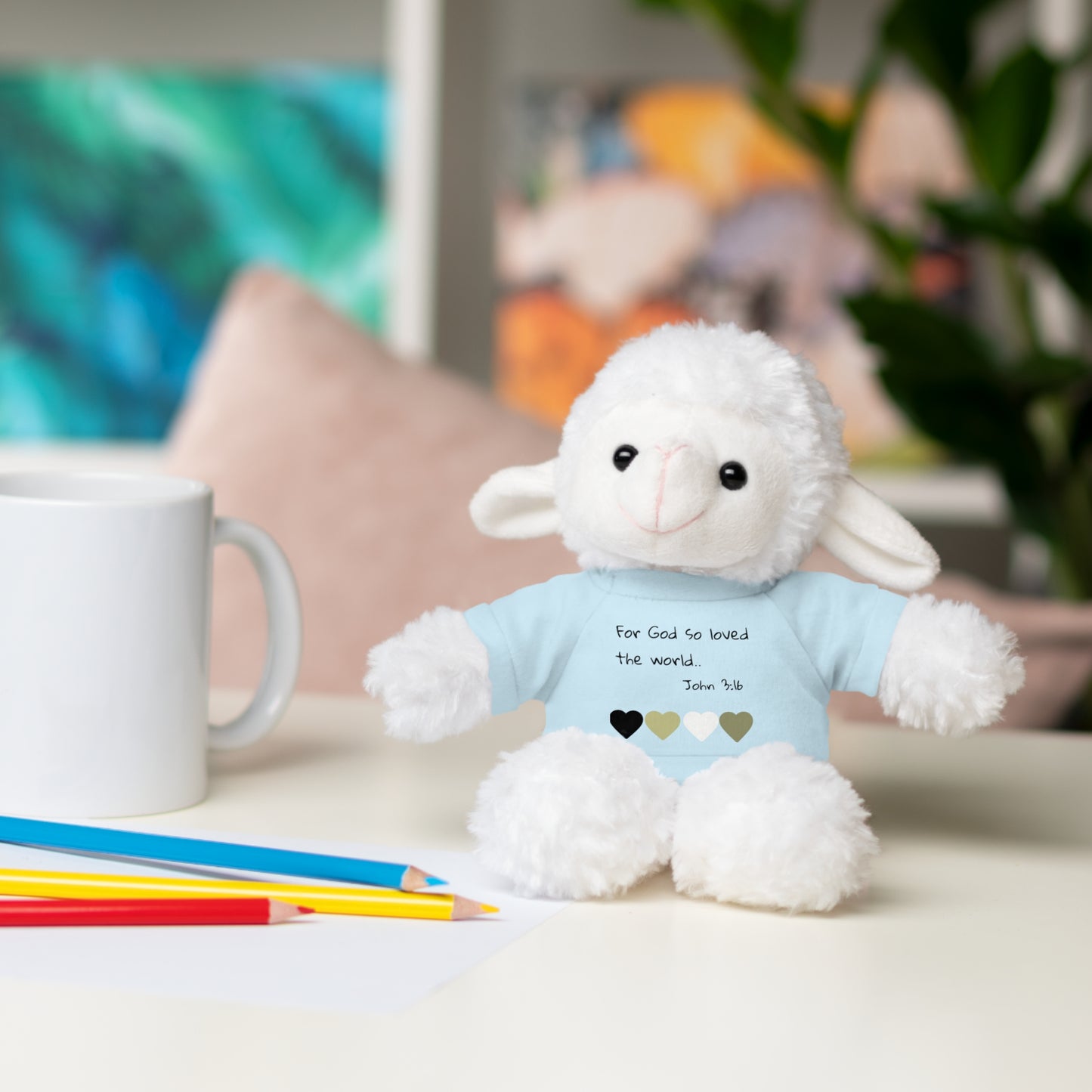 Christan Plush Toy, John 3:16  — Stuffed Animal with 'I Am a Child of God' T‑Shirt