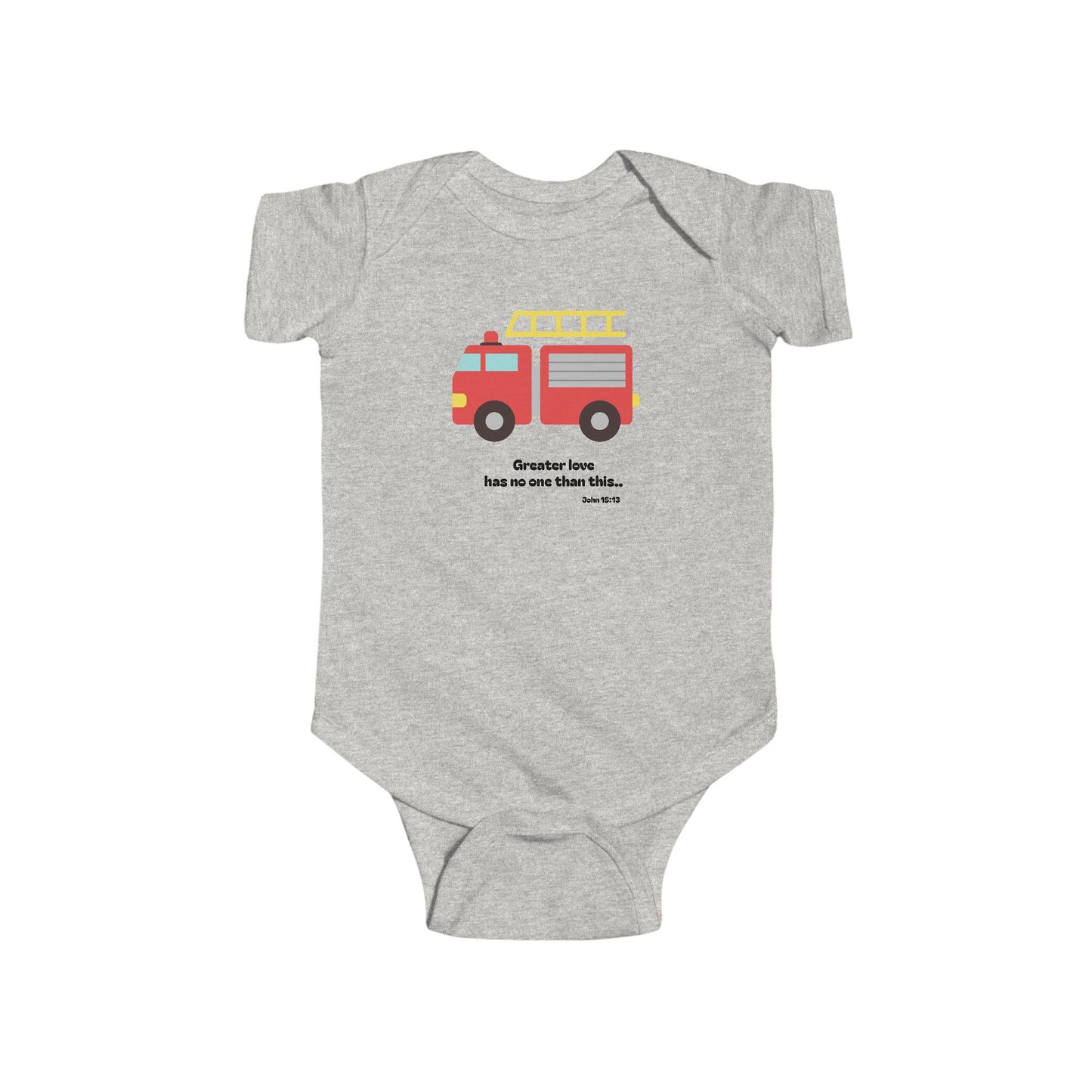 Christian Infant Bodysuit - Fire Truck Baby Onesie (John 15:13)