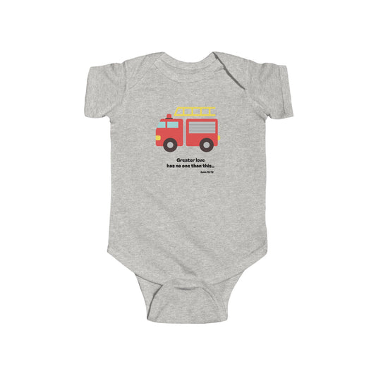 Christian Infant Bodysuit - Fire Truck Baby Onesie (John 15:13)
