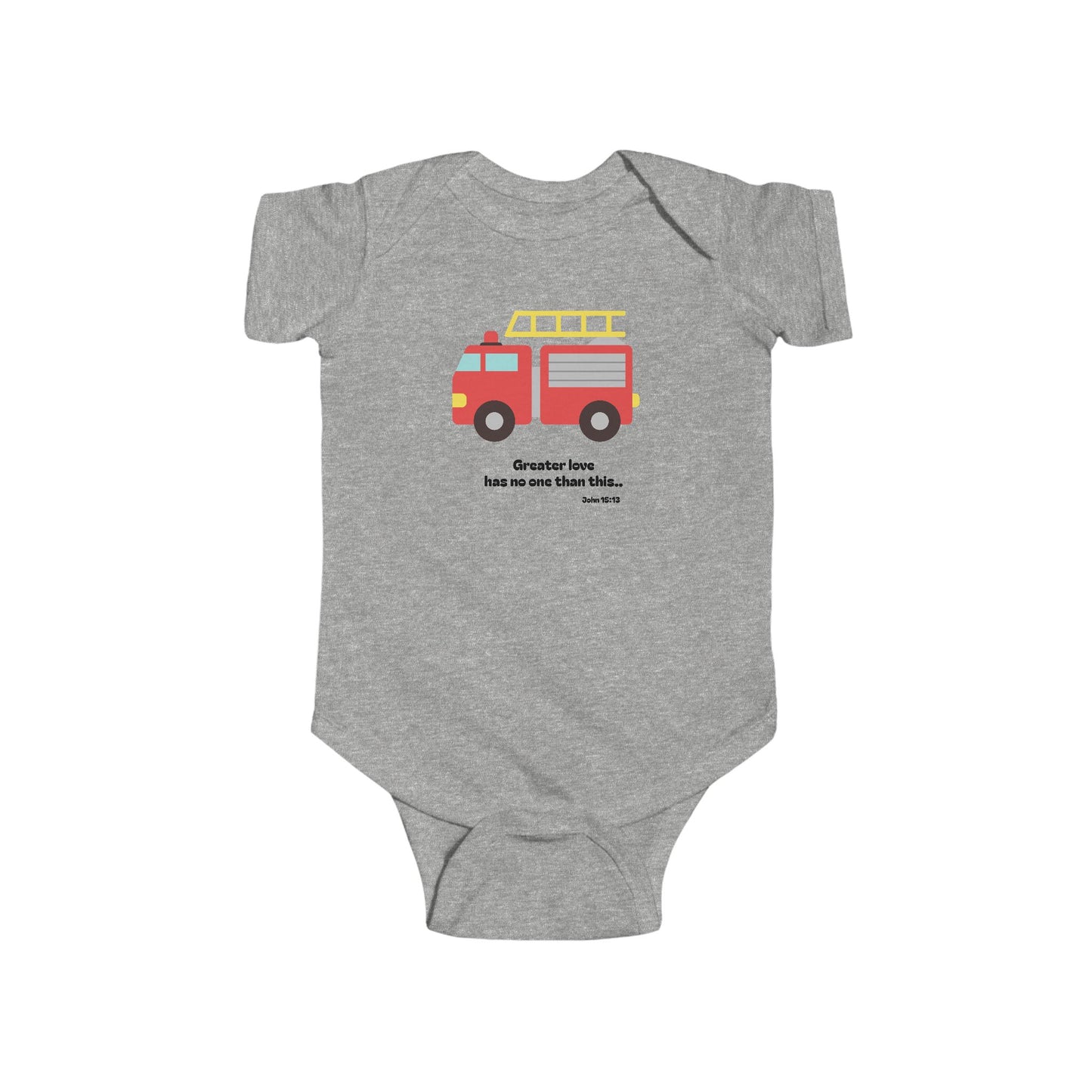 Christian Infant Bodysuit - Fire Truck Baby Onesie (John 15:13)