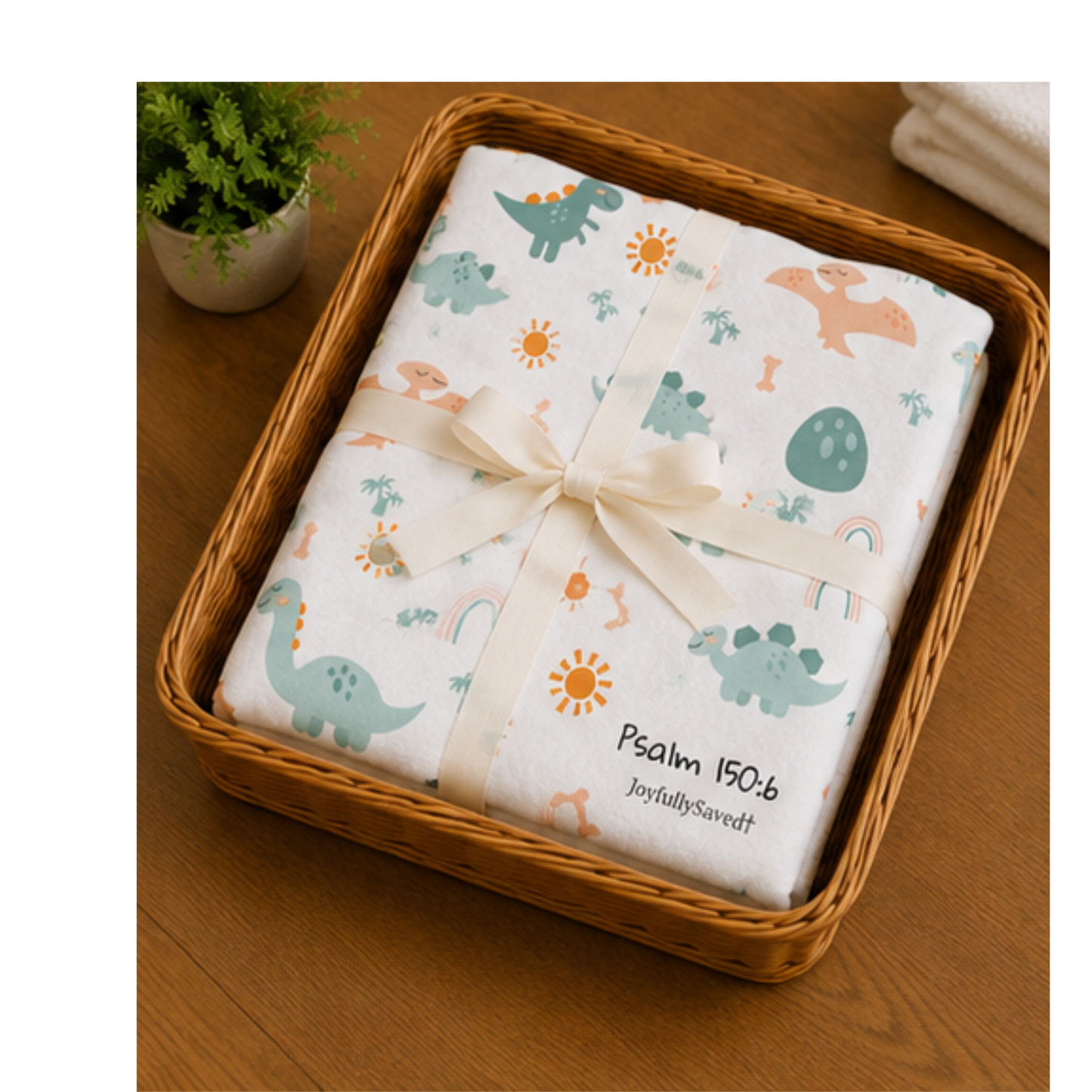 Dinosaur Hooded Baby Towel | Christian  (Psalm 150:6)