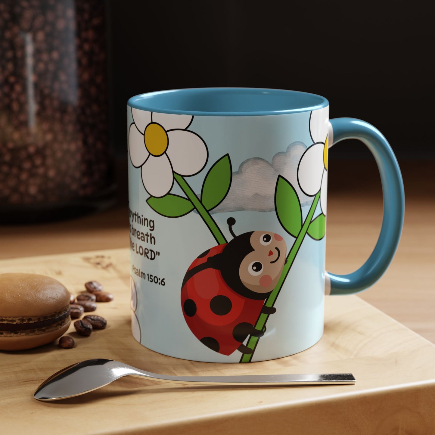 Ladybug Coffee Mug — Christian Ceramic Mug (Psalm 150:6)