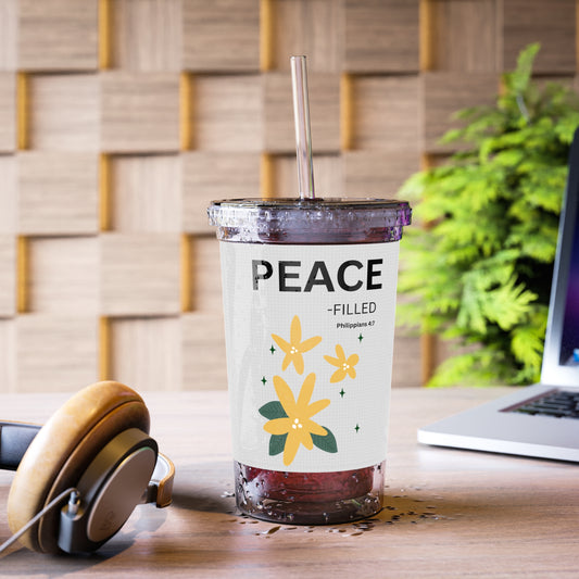 Peace-filled Acrylic Tumbler — Floral Faith Travel Cup (Philippians 4:7)
