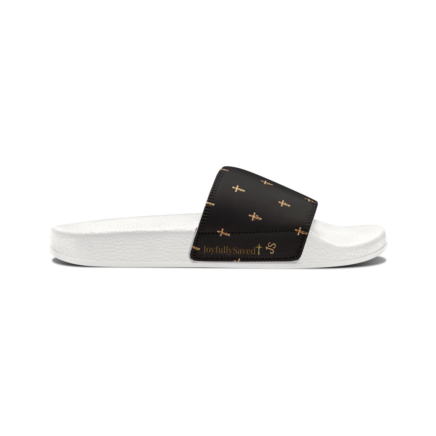 Christian Cross Slides — Youth Removable-Strap Sandals with Black Cross Pattern