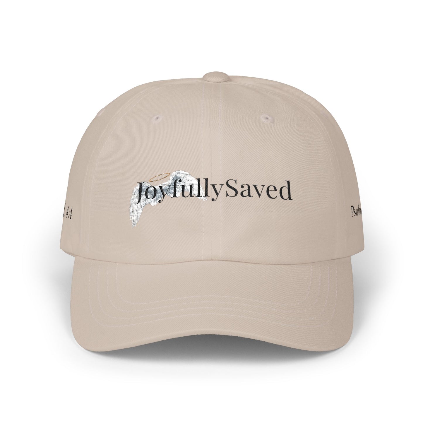 Joyfully Saved "dad" Cap, Logo with verses — Embroidered Hat, Black ink