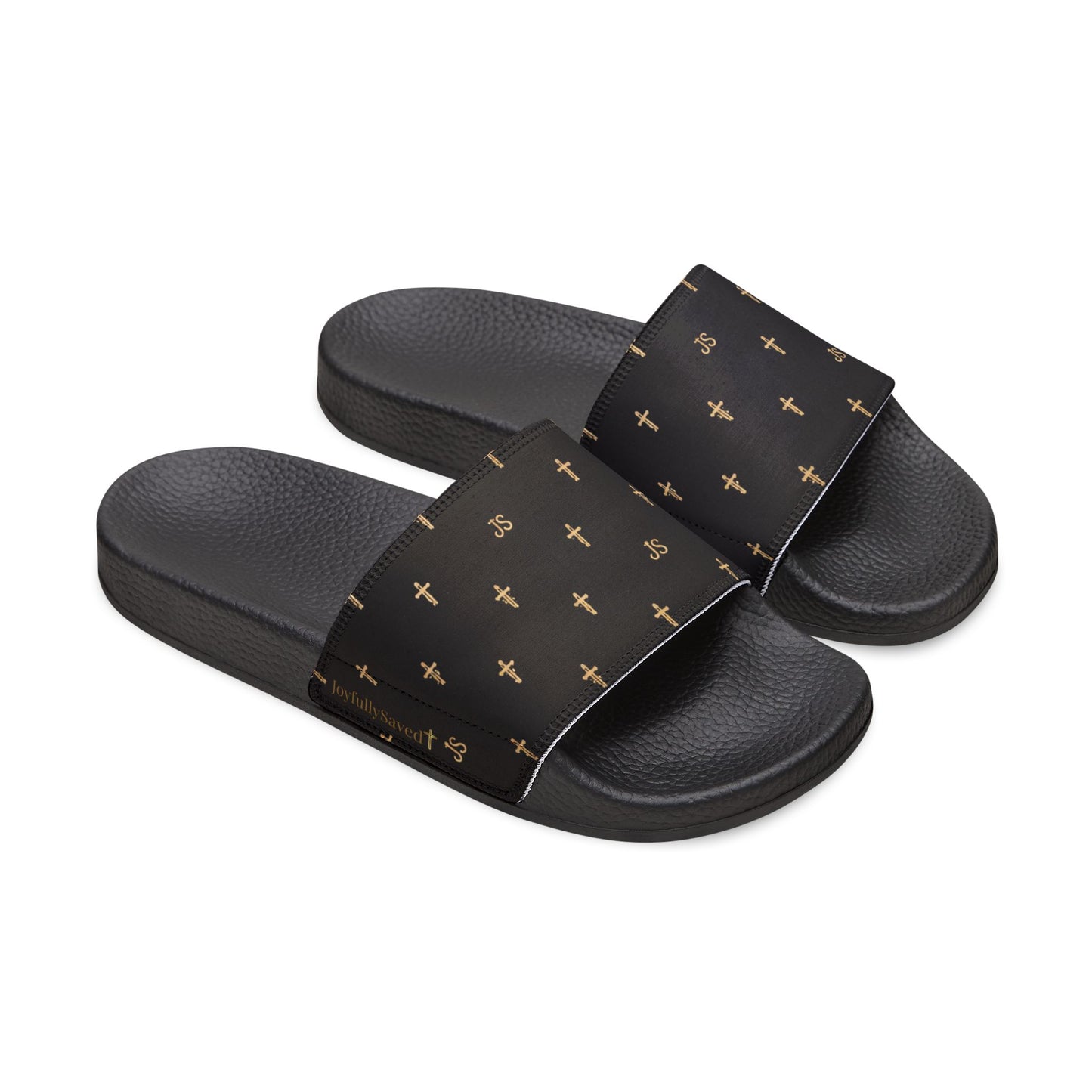 Christian Cross Slides — Youth Removable-Strap Sandals with Black Cross Pattern